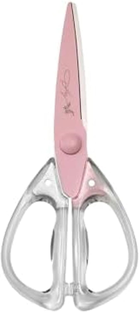 All-Purpose Kitchen Scissors with Pink Blade and Clear Acrylic Handle - Sharp Stainless Steel Kitchen Shears for Food, Herbs, Parchment and Crafts