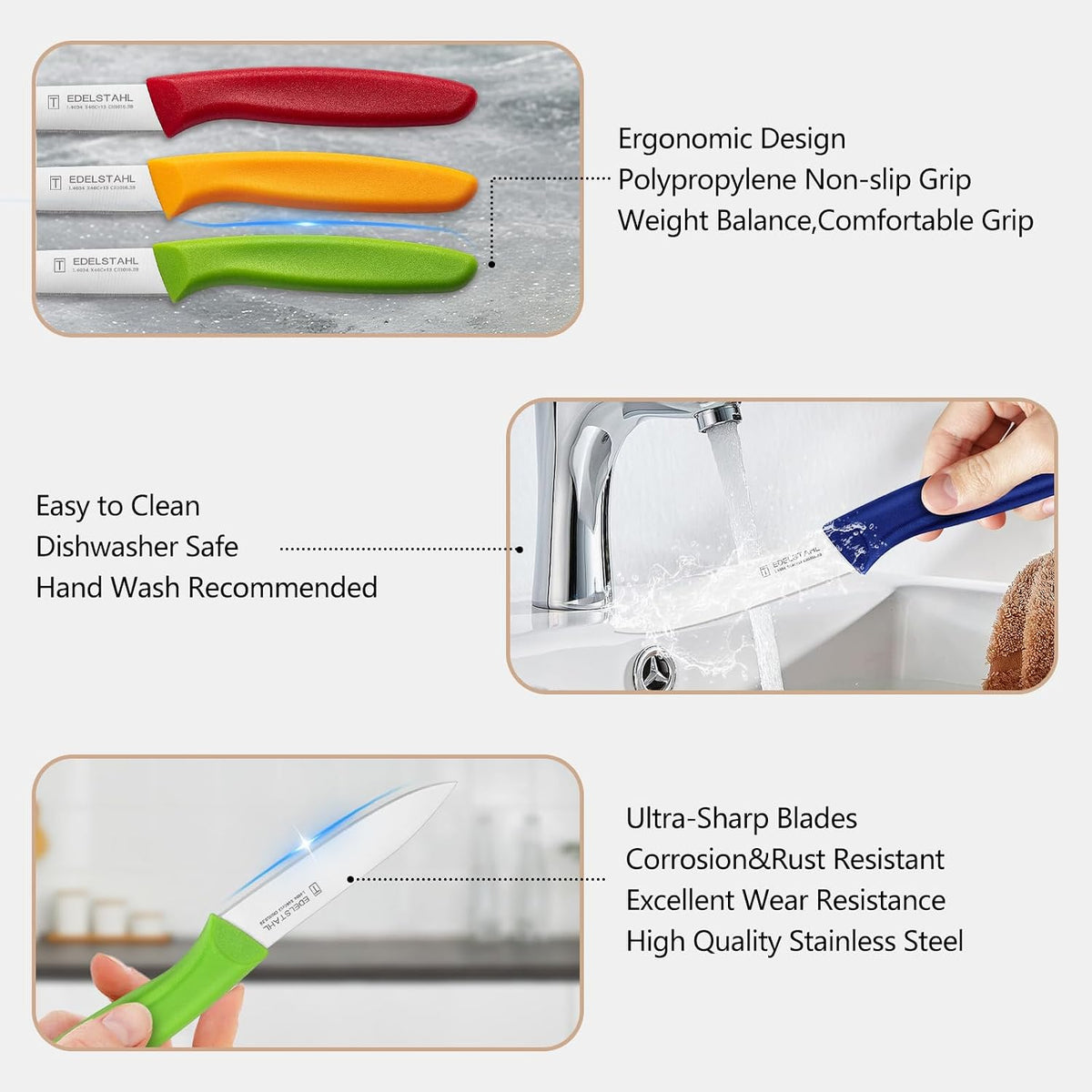Paring Knife Set,6Pcs Small Knife Set,Straight Edge Paring Knives
