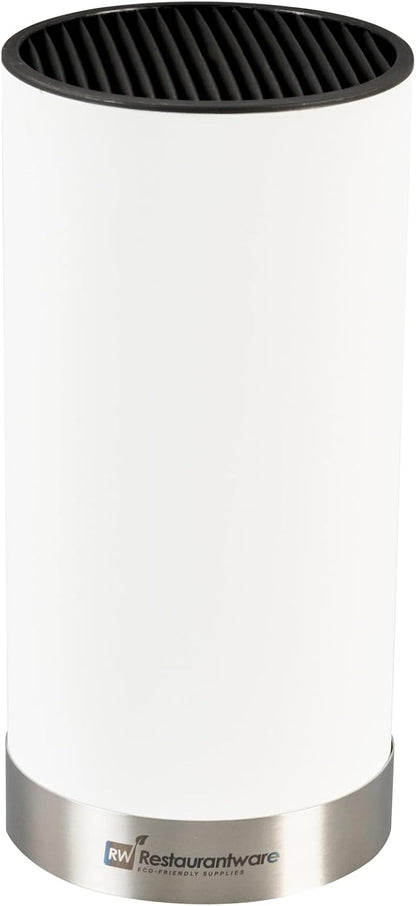 Sensei 4.3 x 8.8 Inch Round Knife Block 1 Round Slotted Knife Holder - Soft Touch Holds 9 Knives White Plastic Universal Knife Holder For Easy Storage