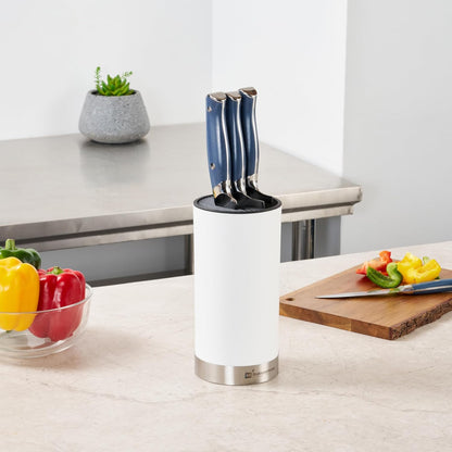 Sensei 4.3 x 8.8 Inch Round Knife Block 1 Round Slotted Knife Holder - Soft Touch Holds 9 Knives White Plastic Universal Knife Holder For Easy Storage
