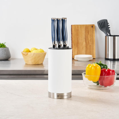 Sensei 4.3 x 8.8 Inch Round Knife Block 1 Round Slotted Knife Holder - Soft Touch Holds 9 Knives White Plastic Universal Knife Holder For Easy Storage