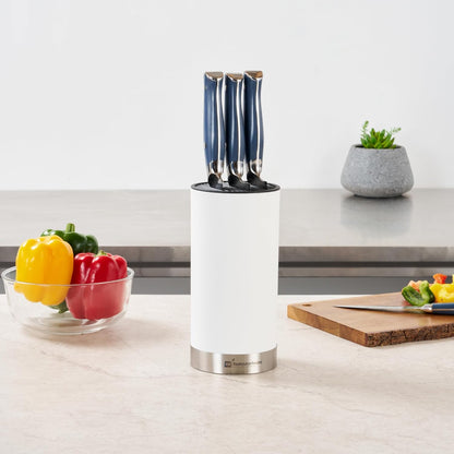 Sensei 4.3 x 8.8 Inch Round Knife Block 1 Round Slotted Knife Holder - Soft Touch Holds 9 Knives White Plastic Universal Knife Holder For Easy Storage