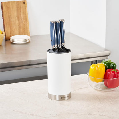 Sensei 4.3 x 8.8 Inch Round Knife Block 1 Round Slotted Knife Holder - Soft Touch Holds 9 Knives White Plastic Universal Knife Holder For Easy Storage