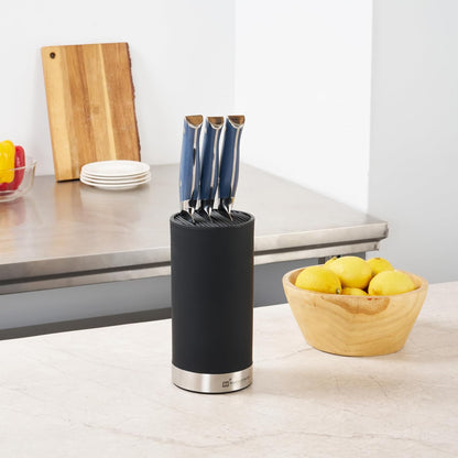 Sensei 4.3 x 8.8 Inch Round Knife Block 1 Round Slotted Knife Holder - Soft Touch Holds 9 Knives White Plastic Universal Knife Holder For Easy Storage