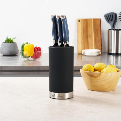Sensei 4.3 x 8.8 Inch Round Knife Block 1 Round Slotted Knife Holder - Soft Touch Holds 9 Knives White Plastic Universal Knife Holder For Easy Storage