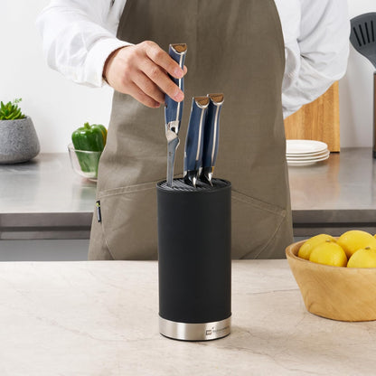 Sensei 4.3 x 8.8 Inch Round Knife Block 1 Round Slotted Knife Holder - Soft Touch Holds 9 Knives White Plastic Universal Knife Holder For Easy Storage