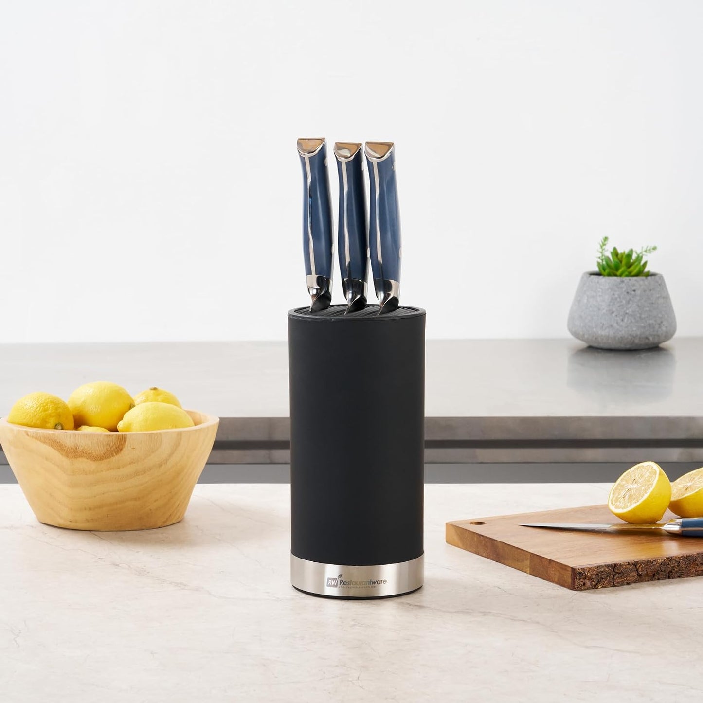 Sensei 4.3 x 8.8 Inch Round Knife Block 1 Round Slotted Knife Holder - Soft Touch Holds 9 Knives White Plastic Universal Knife Holder For Easy Storage