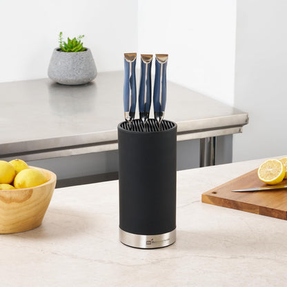 Sensei 4.3 x 8.8 Inch Round Knife Block 1 Round Slotted Knife Holder - Soft Touch Holds 9 Knives White Plastic Universal Knife Holder For Easy Storage