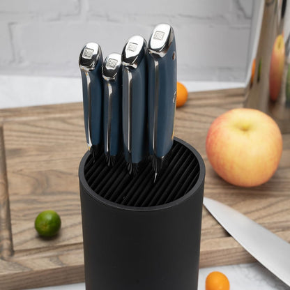 Sensei 4.3 x 8.8 Inch Round Knife Block 1 Round Slotted Knife Holder - Soft Touch Holds 9 Knives White Plastic Universal Knife Holder For Easy Storage
