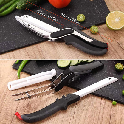2-in-1 Kitchen Scissors with Replaceable Straight & Wavy Blades, Multi-Functional Kitchen Shears with Integrated Cutting Board, Safety Lock & Dishwasher Safe for Food, cheese, Salad, Fruit