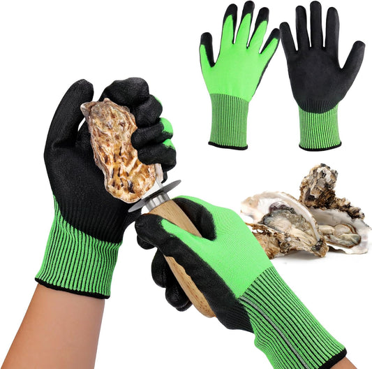 Oyster Shucking Gloves, Oyster Shucker Tool Protectors Handguard, Oyster Opener Machine Kit, Easy to Use Oyster Holders Seafood Tool (Green-Black
