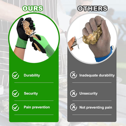 Oyster Shucking Gloves, Oyster Shucker Tool Protectors Handguard, Oyster Opener Machine Kit, Easy to Use Oyster Holders Seafood Tool (Green-Black