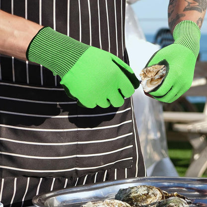 Oyster Shucking Gloves, Oyster Shucker Tool Protectors Handguard, Oyster Opener Machine Kit, Easy to Use Oyster Holders Seafood Tool (Green-Black