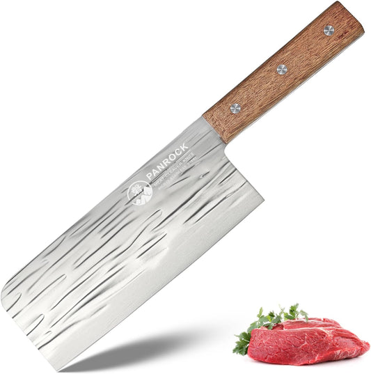 Meat Knife 7 Inch - High Carbon Steel Ultra Sharp Forged Chinese Cleaver, Lightweight Vegetable Knife with Mirror Finish Blade, Ergonomic Merbau Handle & Gift Box