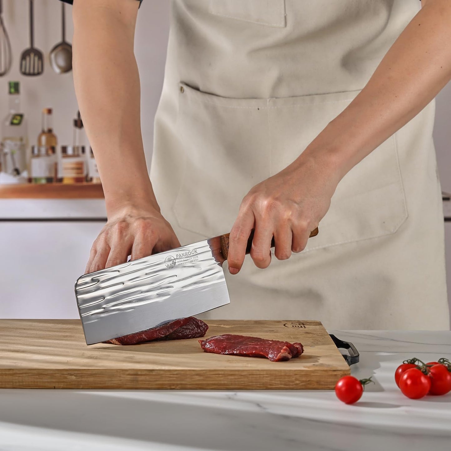 Meat Knife 7 Inch - High Carbon Steel Ultra Sharp Forged Chinese Cleaver, Lightweight Vegetable Knife with Mirror Finish Blade, Ergonomic Merbau Handle & Gift Box