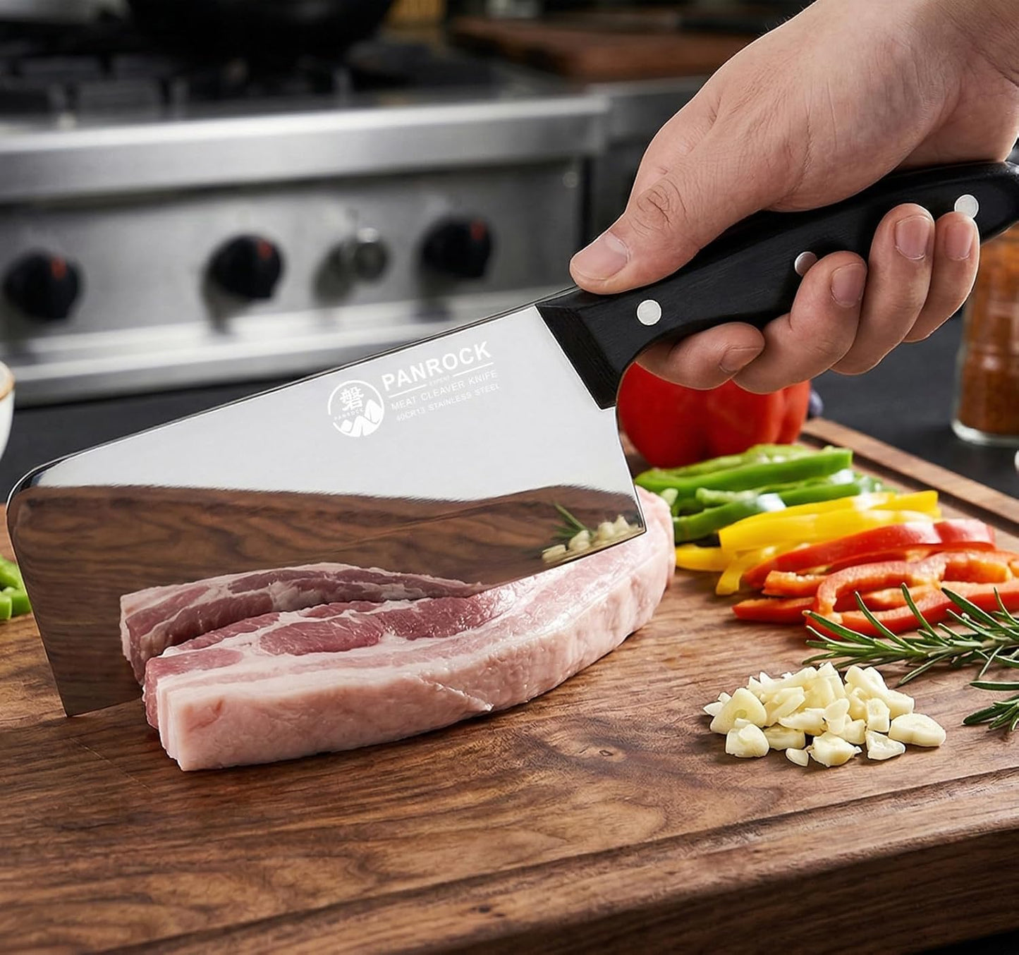 Meat Knife 7 Inch - High Carbon Steel Ultra Sharp Forged Chinese Cleaver, Lightweight Vegetable Knife with Mirror Finish Blade, Ergonomic Merbau Handle & Gift Box