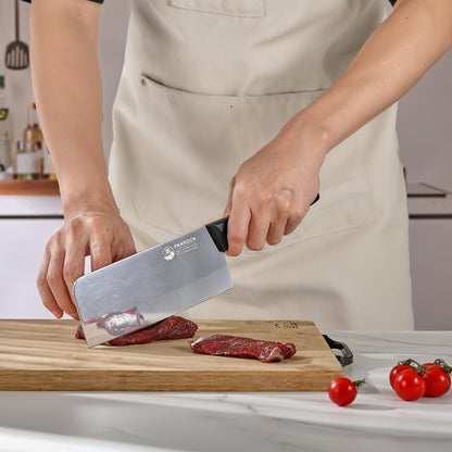 Meat Knife 7 Inch - High Carbon Steel Ultra Sharp Forged Chinese Cleaver, Lightweight Vegetable Knife with Mirror Finish Blade, Ergonomic Merbau Handle & Gift Box