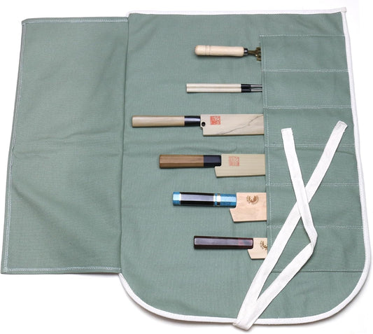Yoshihiro Cotton Knife Pouch/bag Japanese Sushi Chef Knife Accessories (6 slots, Olive-Green)