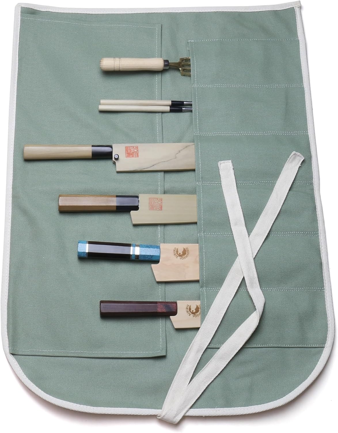 Yoshihiro Cotton Knife Pouch/bag Japanese Sushi Chef Knife Accessories (6 slots, Olive-Green)