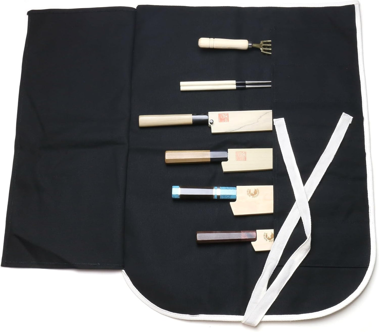 Yoshihiro Cotton Knife Pouch/bag Japanese Sushi Chef Knife Accessories (6 slots, Olive-Green)