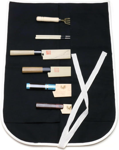 Yoshihiro Cotton Knife Pouch/bag Japanese Sushi Chef Knife Accessories (6 slots, Olive-Green)