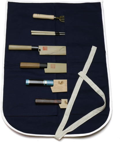 Yoshihiro Cotton Knife Pouch/bag Japanese Sushi Chef Knife Accessories (6 slots, Olive-Green)