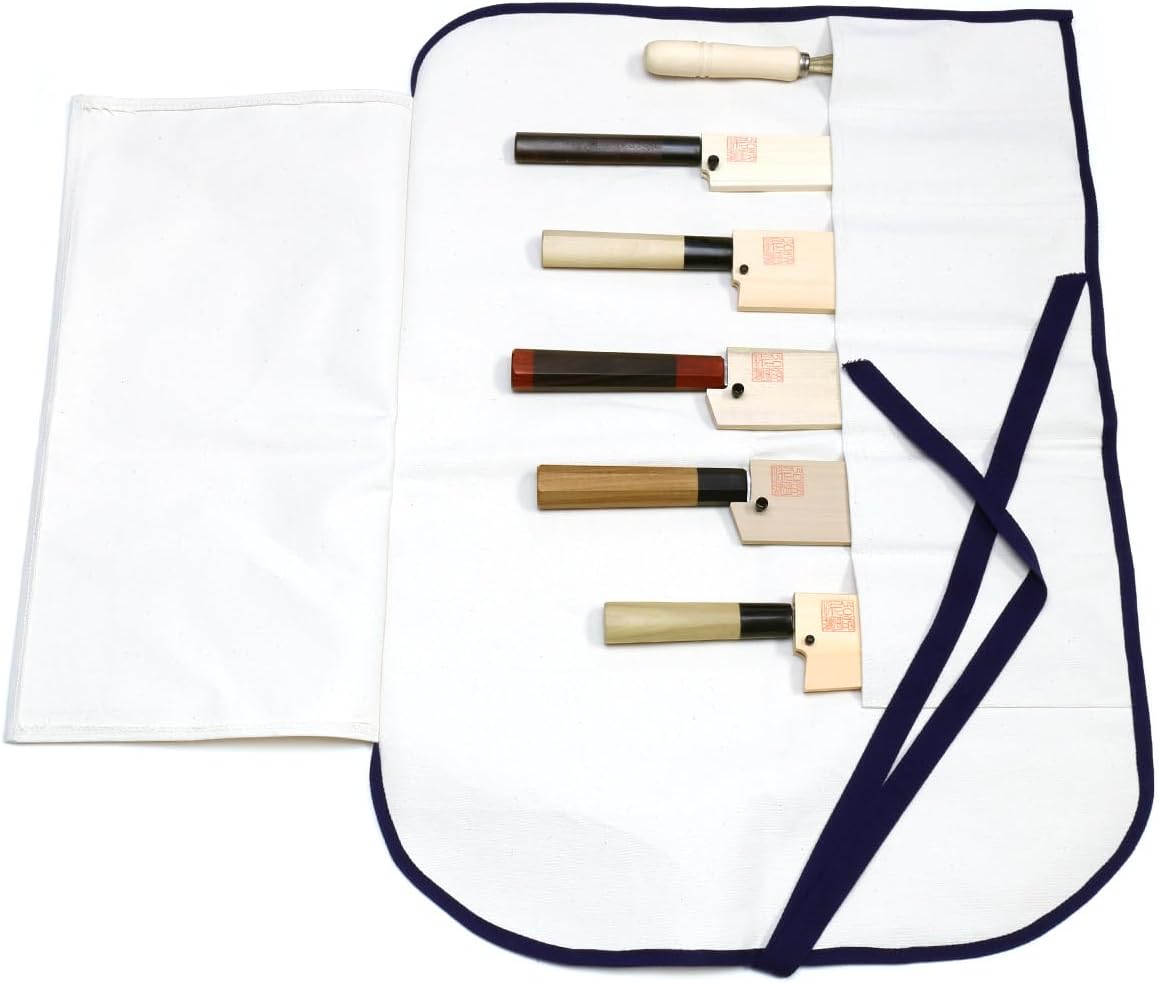 Yoshihiro Cotton Knife Pouch/bag Japanese Sushi Chef Knife Accessories (6 slots, Olive-Green)
