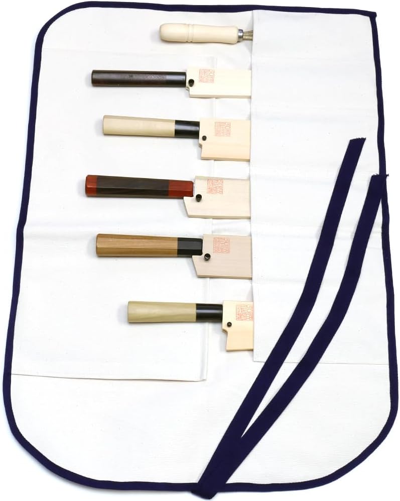 Yoshihiro Cotton Knife Pouch/bag Japanese Sushi Chef Knife Accessories (6 slots, Olive-Green)