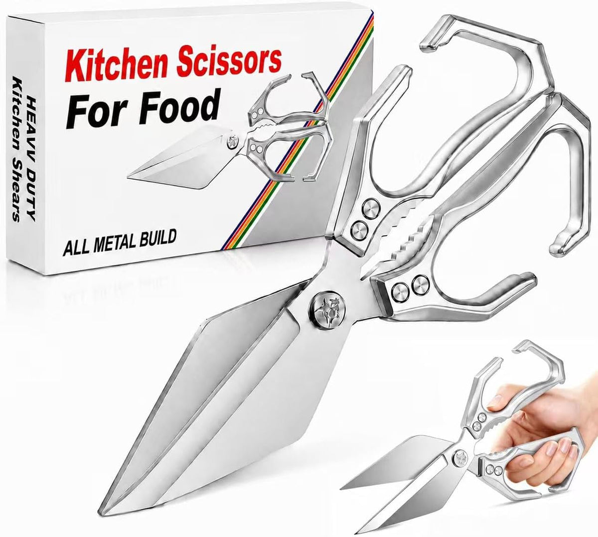 Multifunctional Heavy Duty Kitchen Shears,Kitchen Shears for Cutting Chicken,Kitchen Scissors for Food, Japanese High-Carbon Steel Culinary Poultry Shears, for Chicken,Meat,Fish,Bone Cutting(Silver)