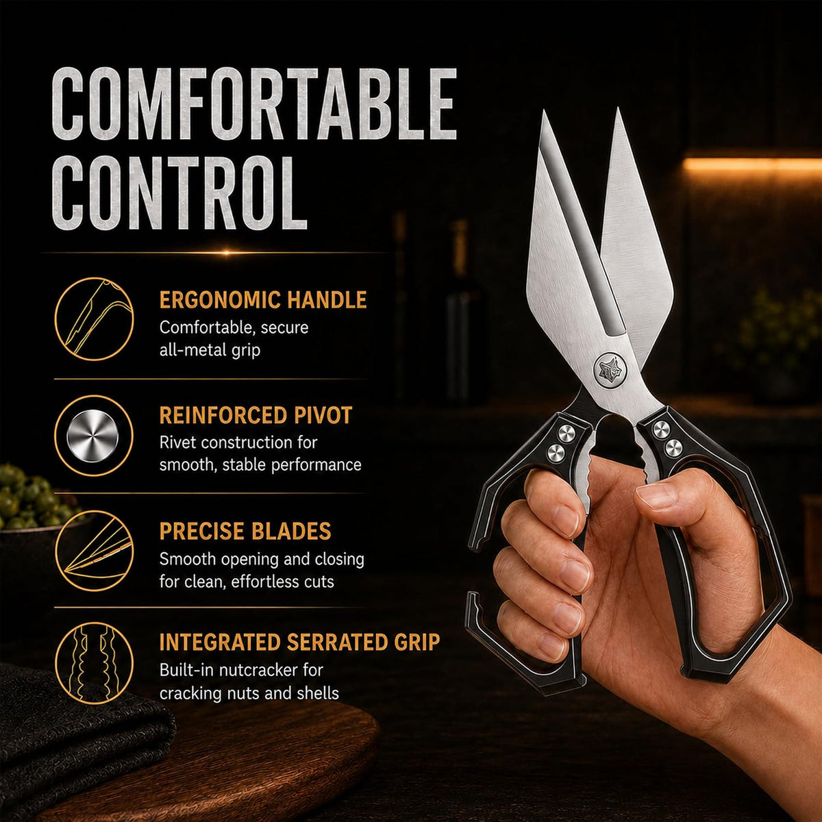 Multifunctional Heavy Duty Kitchen Shears,Kitchen Shears for Cutting Chicken,Kitchen Scissors for Food, Japanese High-Carbon Steel Culinary Poultry Shears, for Chicken,Meat,Fish,Bone Cutting(Silver)
