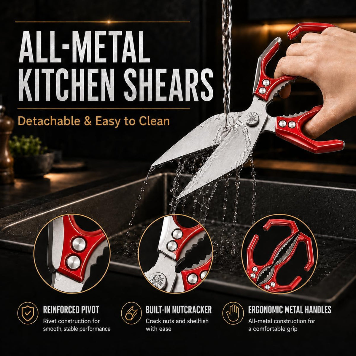 Multifunctional Heavy Duty Kitchen Shears,Kitchen Shears for Cutting Chicken,Kitchen Scissors for Food, Japanese High-Carbon Steel Culinary Poultry Shears, for Chicken,Meat,Fish,Bone Cutting(Silver)