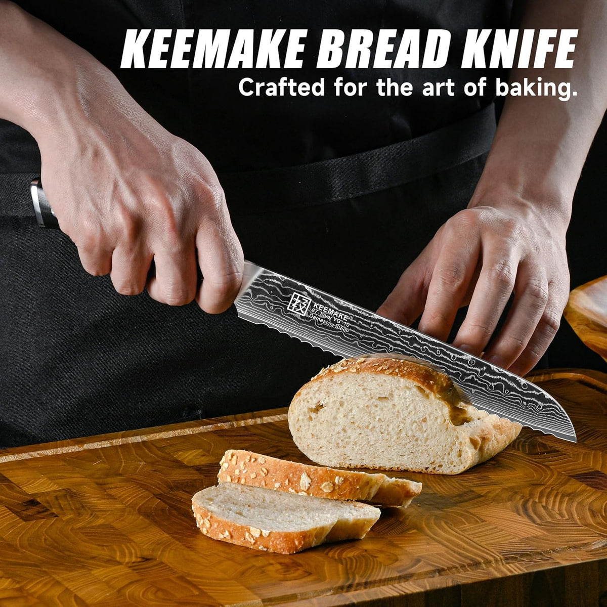 Serrated Bread Knife, 8 Inch Japanese Damascus Kitchen Knife Wave Edge with G10 Ergonomic Handle, Cake Cutter Bread Slicing Knife for Sourdough Loaf Ciabatta