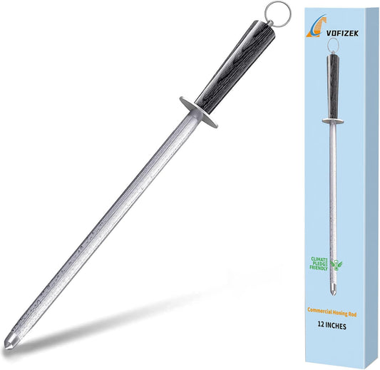 【𝐂𝐨𝐦𝐦𝐞𝐫𝐜𝐢𝐚𝐥 𝐆𝐫𝐚𝐝𝐞】Honing Rod,12" Knife Sharpener Rod Knife Sharpening Steel Rod Adopt 66HRC Hard Alloy Steel Material With Rosewood handle for Knives