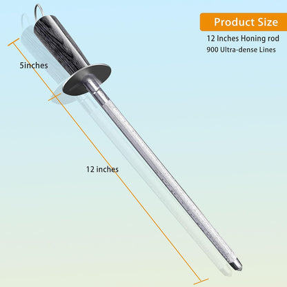 【𝐂𝐨𝐦𝐦𝐞𝐫𝐜𝐢𝐚𝐥 𝐆𝐫𝐚𝐝𝐞】Honing Rod,12" Knife Sharpener Rod Knife Sharpening Steel Rod Adopt 66HRC Hard Alloy Steel Material With Rosewood handle for Knives
