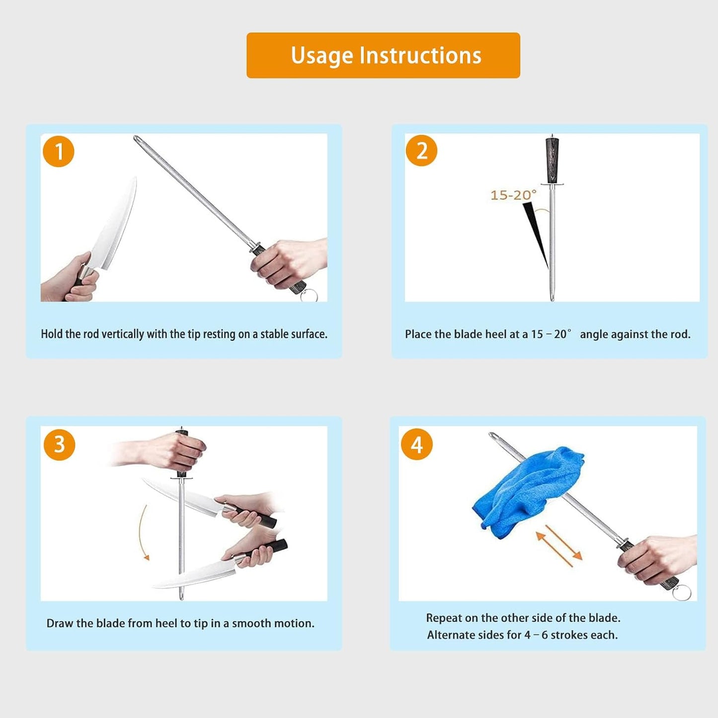 【𝐂𝐨𝐦𝐦𝐞𝐫𝐜𝐢𝐚𝐥 𝐆𝐫𝐚𝐝𝐞】Honing Rod,12" Knife Sharpener Rod Knife Sharpening Steel Rod Adopt 66HRC Hard Alloy Steel Material With Rosewood handle for Knives