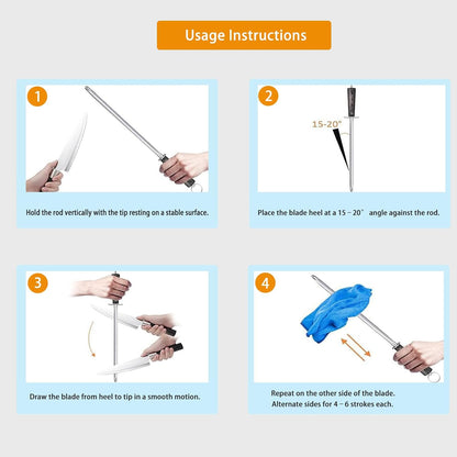 【𝐂𝐨𝐦𝐦𝐞𝐫𝐜𝐢𝐚𝐥 𝐆𝐫𝐚𝐝𝐞】Honing Rod,12" Knife Sharpener Rod Knife Sharpening Steel Rod Adopt 66HRC Hard Alloy Steel Material With Rosewood handle for Knives