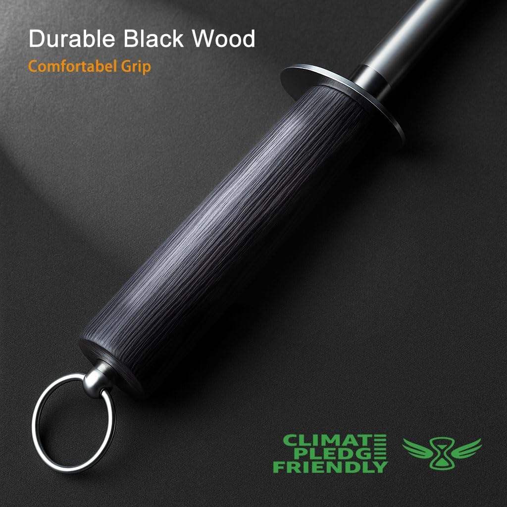 【𝐂𝐨𝐦𝐦𝐞𝐫𝐜𝐢𝐚𝐥 𝐆𝐫𝐚𝐝𝐞】Honing Rod,12" Knife Sharpener Rod Knife Sharpening Steel Rod Adopt 66HRC Hard Alloy Steel Material With Rosewood handle for Knives