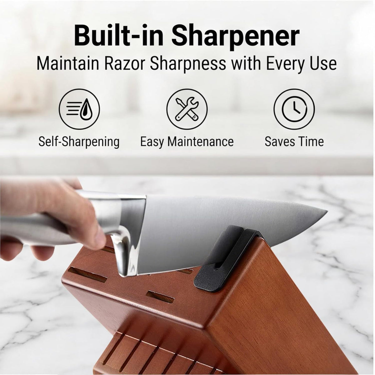 ® Knife Sets, German Stainless Steel Kitchen Knife Block Sets with Built-in Sharpener, 15 Piece Chef Knife and More, Razor Sharp, Restaurant Grade, Anti-Rust, Elegant Box for Gift