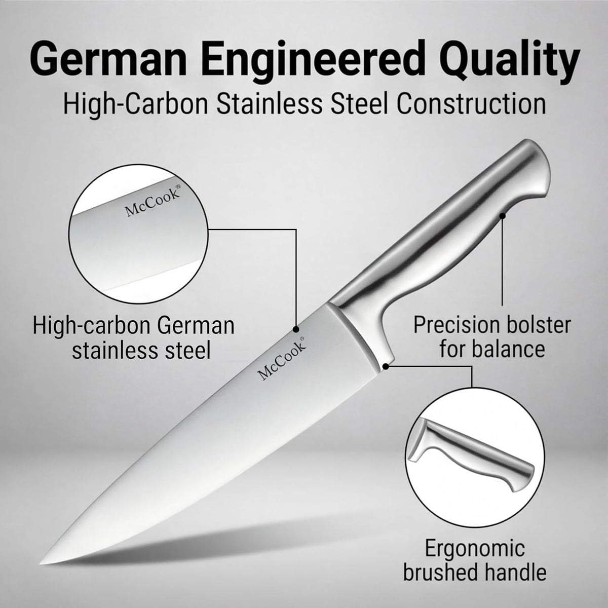 ® Knife Sets, German Stainless Steel Kitchen Knife Block Sets with Built-in Sharpener, 15 Piece Chef Knife and More, Razor Sharp, Restaurant Grade, Anti-Rust, Elegant Box for Gift