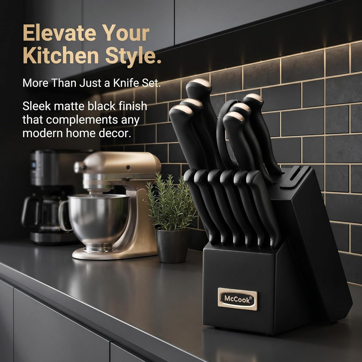 ® Knife Sets, German Stainless Steel Kitchen Knife Block Sets with Built-in Sharpener, 15 Piece Chef Knife and More, Razor Sharp, Restaurant Grade, Anti-Rust, Elegant Box for Gift