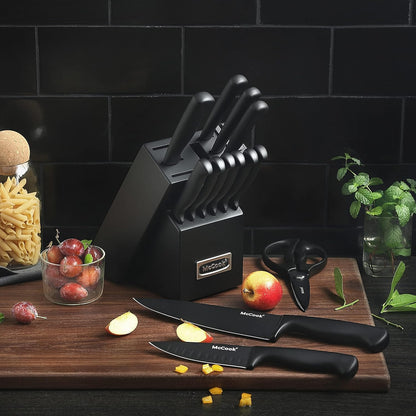 ® Knife Sets, German Stainless Steel Kitchen Knife Block Sets with Built-in Sharpener, 15 Piece Chef Knife and More, Razor Sharp, Restaurant Grade, Anti-Rust, Elegant Box for Gift