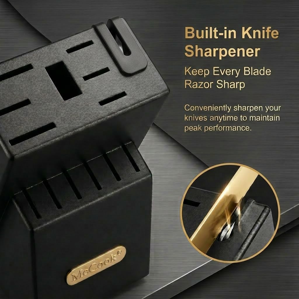 ® Knife Sets, German Stainless Steel Kitchen Knife Block Sets with Built-in Sharpener, 15 Piece Chef Knife and More, Razor Sharp, Restaurant Grade, Anti-Rust, Elegant Box for Gift