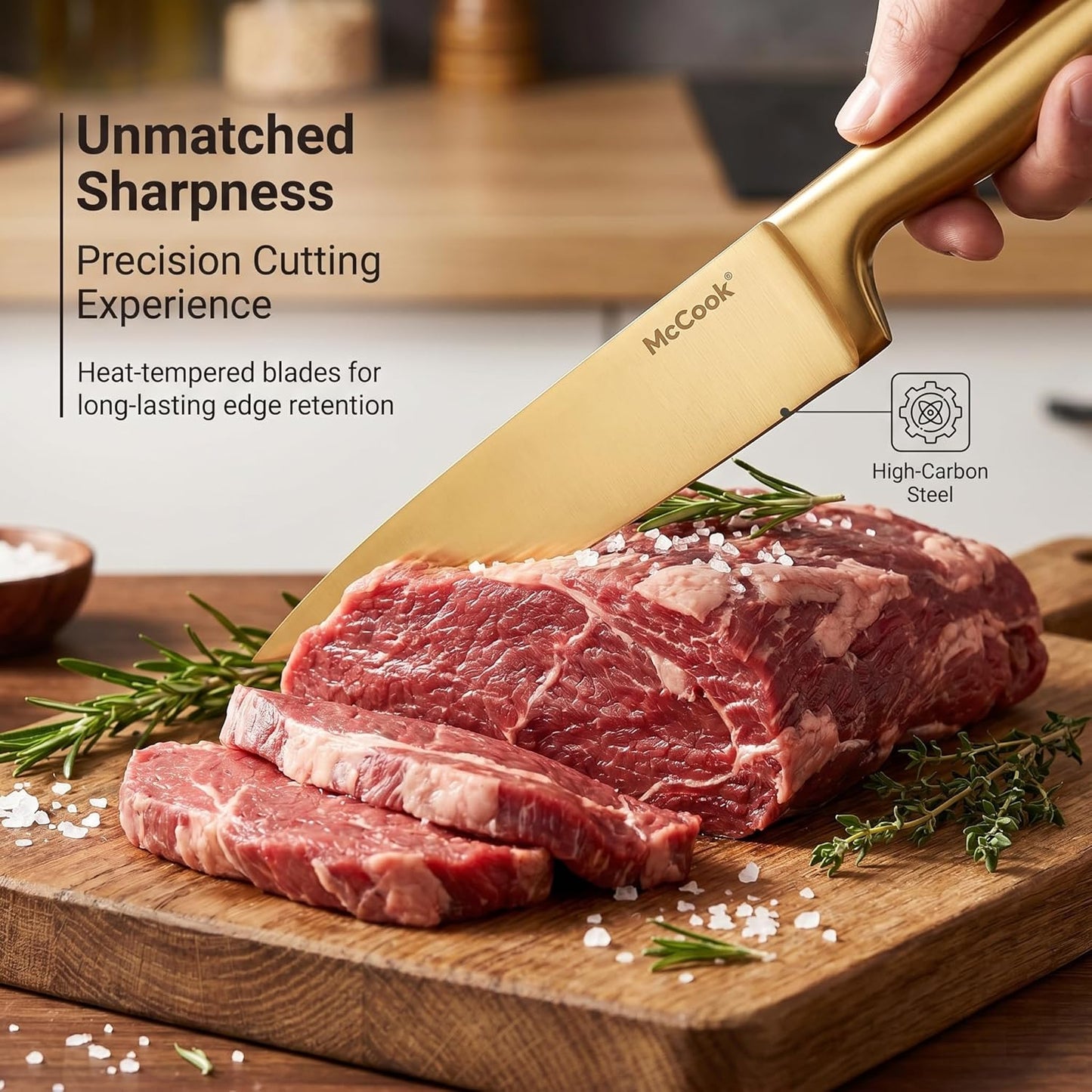 ® Knife Sets, German Stainless Steel Kitchen Knife Block Sets with Built-in Sharpener, 15 Piece Chef Knife and More, Razor Sharp, Restaurant Grade, Anti-Rust, Elegant Box for Gift