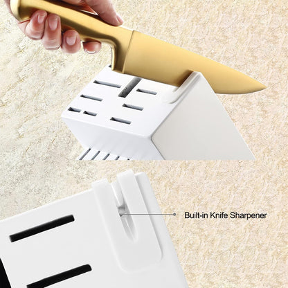 ® Knife Sets, German Stainless Steel Kitchen Knife Block Sets with Built-in Sharpener, 15 Piece Chef Knife and More, Razor Sharp, Restaurant Grade, Anti-Rust, Elegant Box for Gift