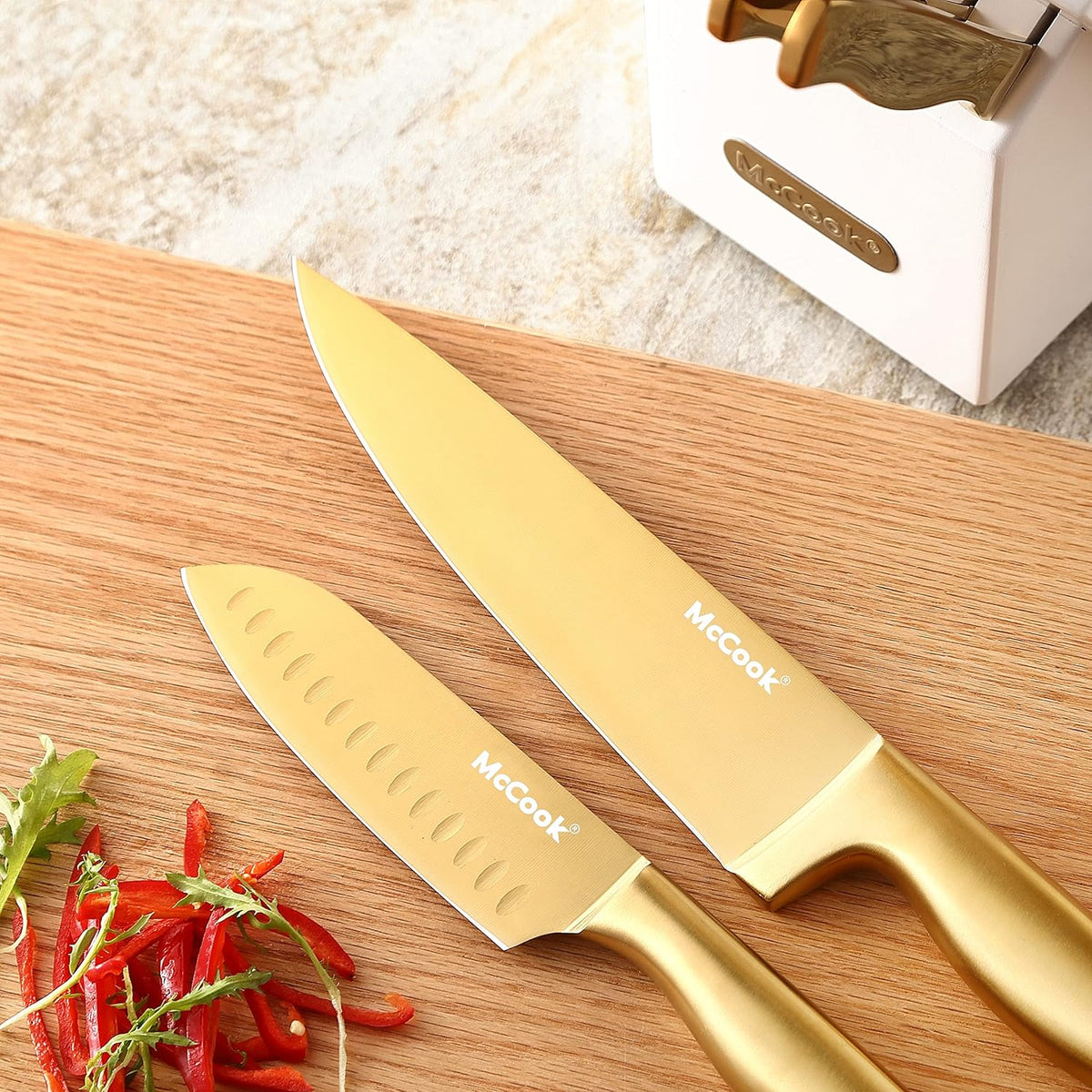 ® Knife Sets, German Stainless Steel Kitchen Knife Block Sets with Built-in Sharpener, 15 Piece Chef Knife and More, Razor Sharp, Restaurant Grade, Anti-Rust, Elegant Box for Gift