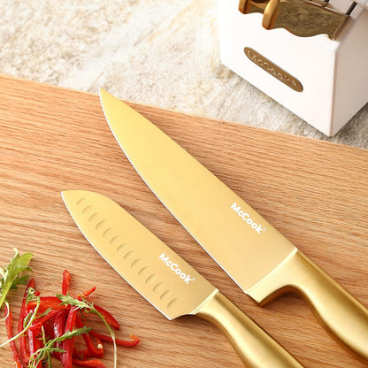 ® Knife Sets, German Stainless Steel Kitchen Knife Block Sets with Built-in Sharpener, 15 Piece Chef Knife and More, Razor Sharp, Restaurant Grade, Anti-Rust, Elegant Box for Gift