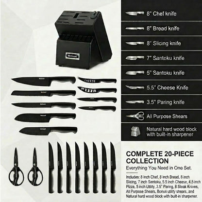 ® Knife Sets, German Stainless Steel Kitchen Knife Block Sets with Built-in Sharpener, 15 Piece Chef Knife and More, Razor Sharp, Restaurant Grade, Anti-Rust, Elegant Box for Gift