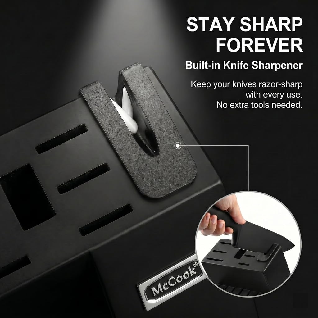 ® Knife Sets, German Stainless Steel Kitchen Knife Block Sets with Built-in Sharpener, 15 Piece Chef Knife and More, Razor Sharp, Restaurant Grade, Anti-Rust, Elegant Box for Gift