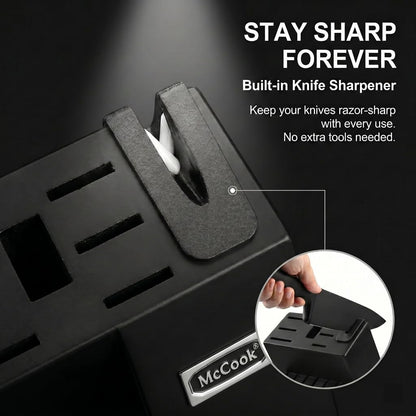 ® Knife Sets, German Stainless Steel Kitchen Knife Block Sets with Built-in Sharpener, 15 Piece Chef Knife and More, Razor Sharp, Restaurant Grade, Anti-Rust, Elegant Box for Gift