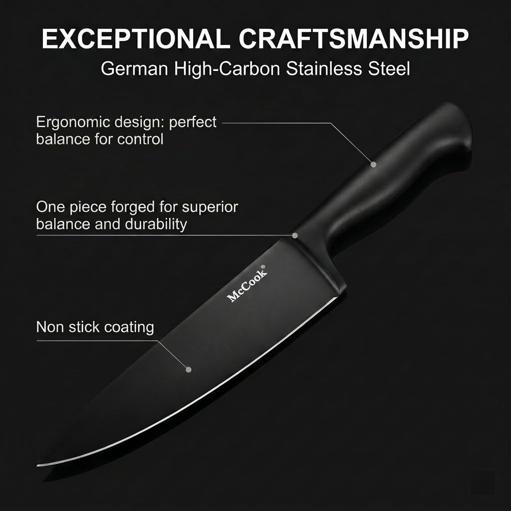 ® Knife Sets, German Stainless Steel Kitchen Knife Block Sets with Built-in Sharpener, 15 Piece Chef Knife and More, Razor Sharp, Restaurant Grade, Anti-Rust, Elegant Box for Gift
